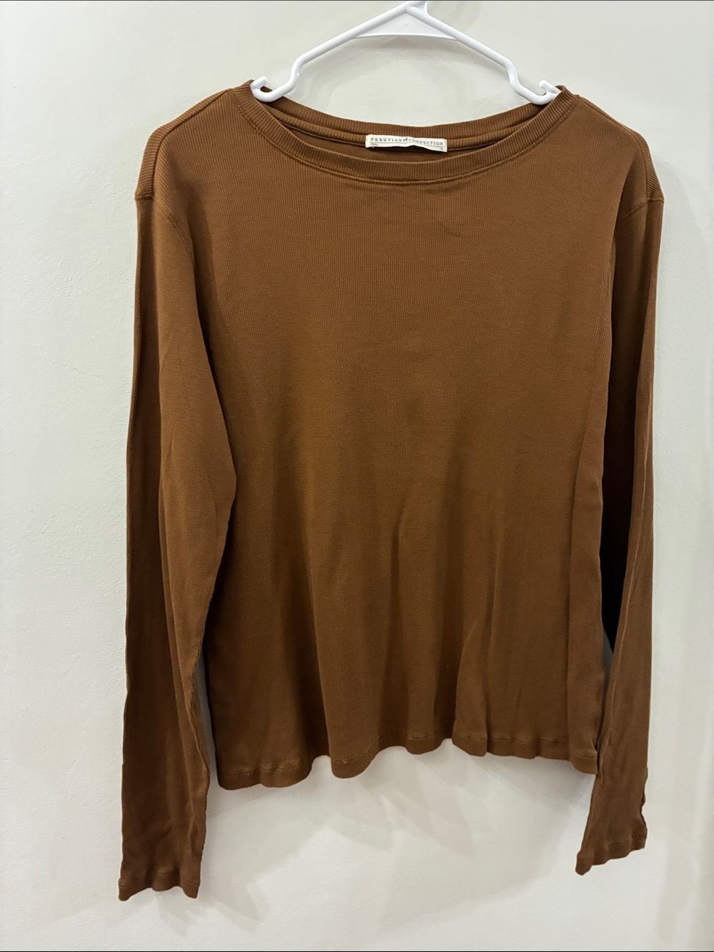 Peruvian connection Long Sleeve Women's Top in Brown - ribbed - cotton